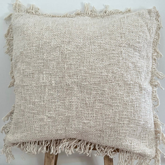 Natural Slub Cotton with Fringe Cushion Cover 40x40cm | WHEAT | SECOND