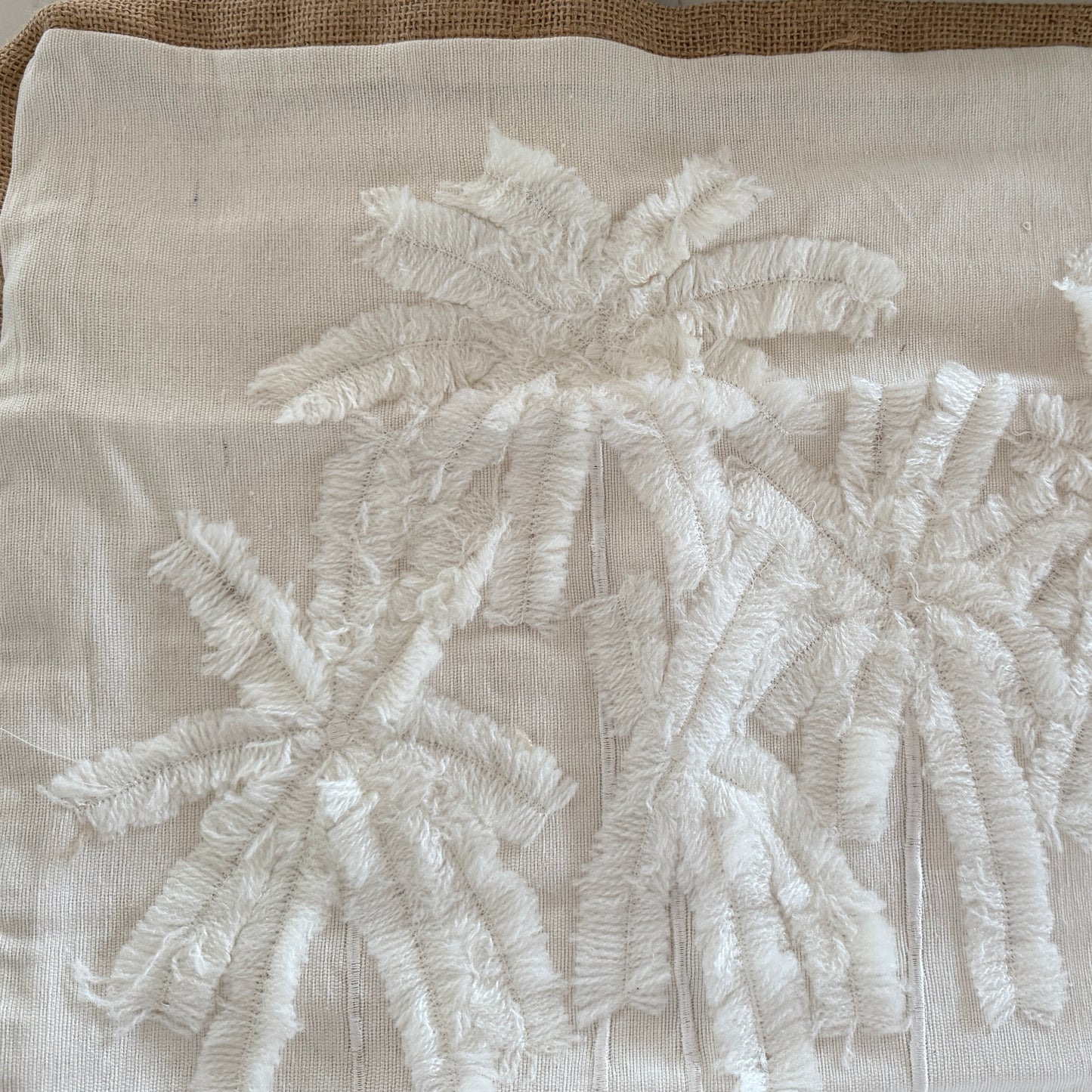 Cotton Coastal Palms Cushion Cover | Hessian Trim | IVORY | SECOND