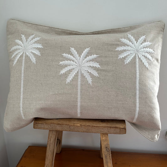 Triple Palms Linen Cushion Cover | 55x40cm | Natural | BEST SELLER