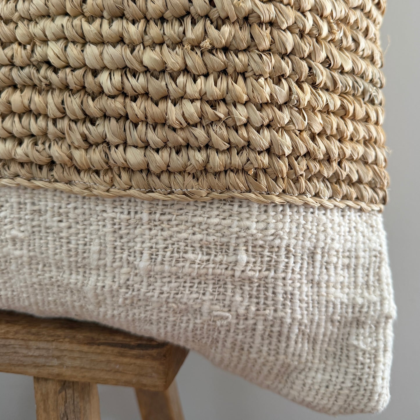 Natural BoHo Slub Cotton & Raffia Cushion Cover | SAND | NEW ARRIVAL