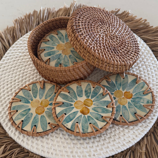 Capiz & Rattan Drink Coaster | Set of 6 | ONLY 1 SET LEFT