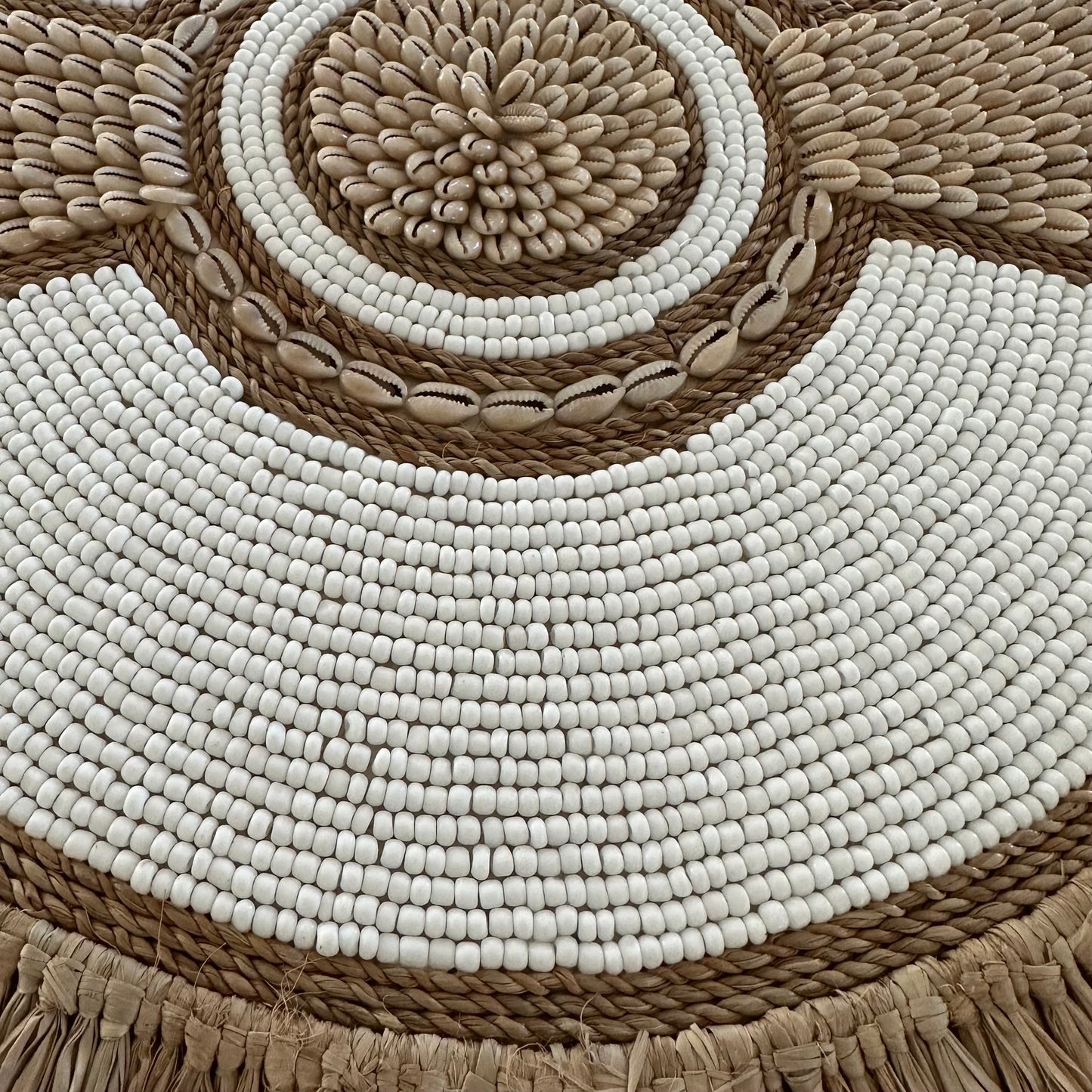 BoHo Bead Shell Rope and Raffia Wall Disk | WHITE | 55cm | ONLY 1 LEFT