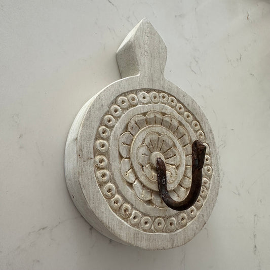 BoHo Indian Whitewashed Carved Wall Hook | Single | SOLD OUT