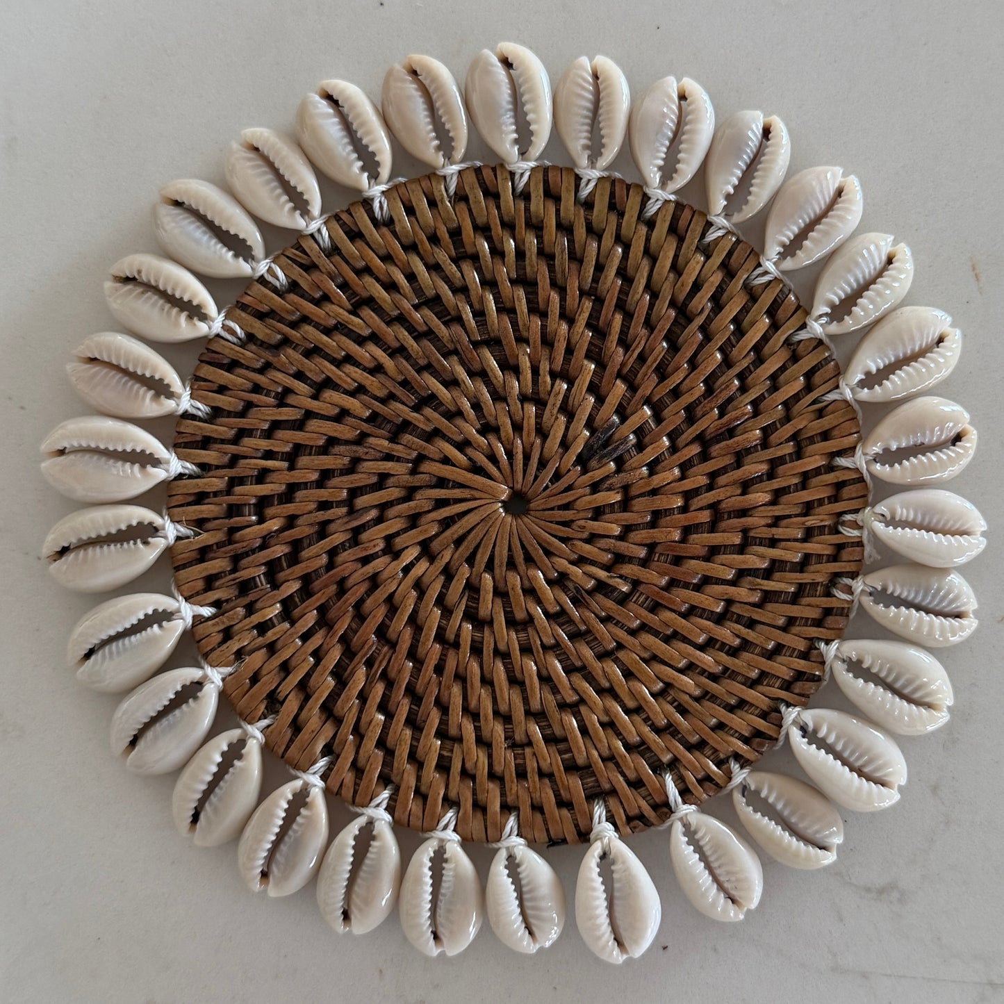 Handwoven Rattan & Cowrie Shell Coaster
