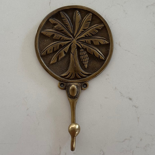 Brass Round Banana Palm Tree Wall Plaque/Hook