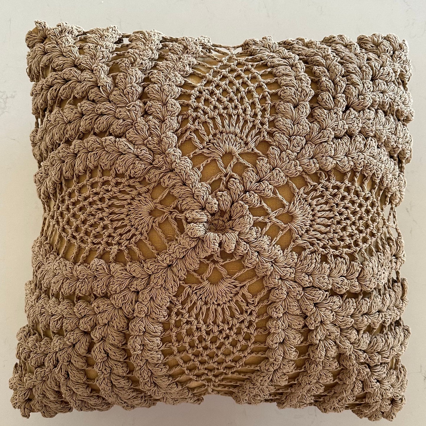 Boho Crochet Cotton Palm Cushion Cover | Mocha | 50x50cm | NEW ARRIVAL