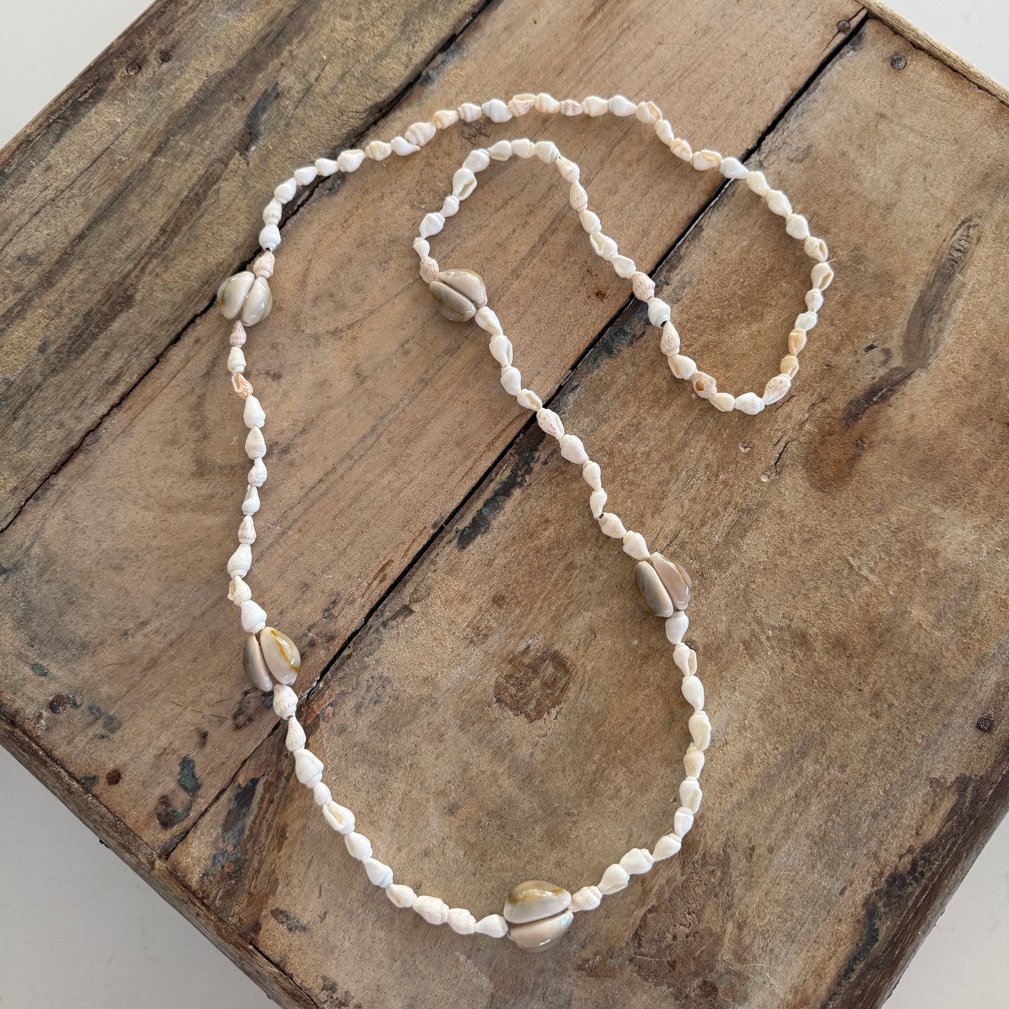 Cantik Cowrie & Small White Shells Necklace | Tassel | Lei