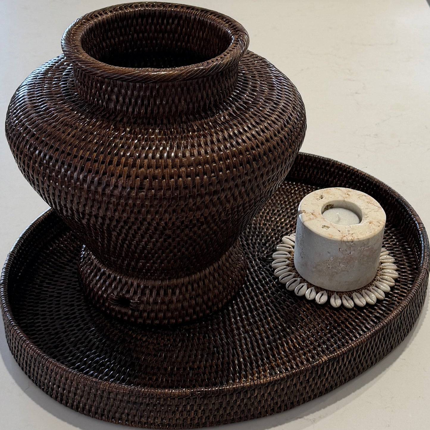 Hamptons Rattan Tray - Chocolate | Oval