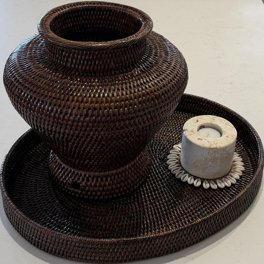 Hamptons Rattan Tray - Chocolate | Oval