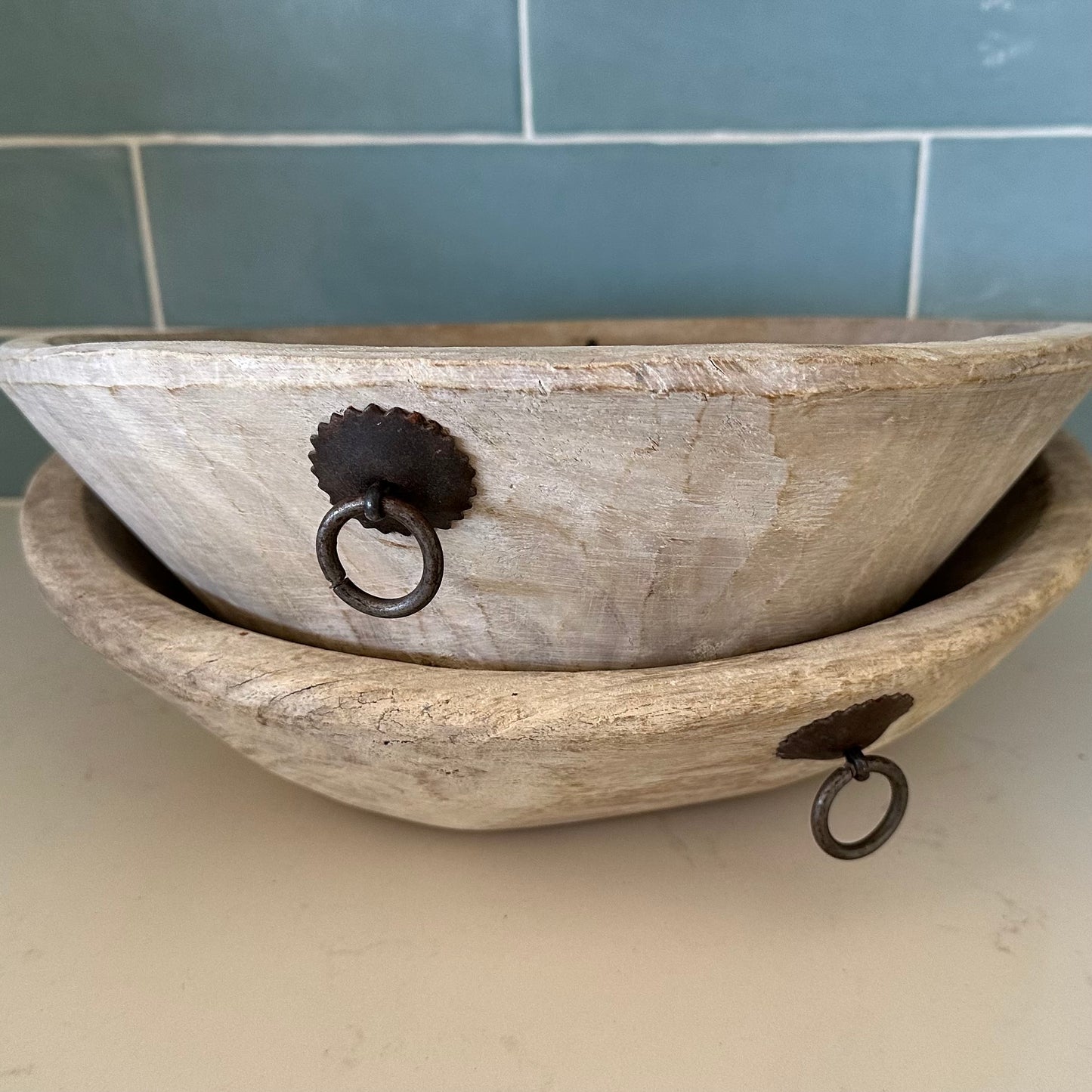 Raw Vintage Indian Wooden Bowl | Bleached