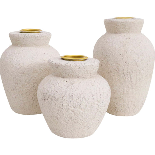 Valletta Urn Candle Holders | White Washed | Set of 3