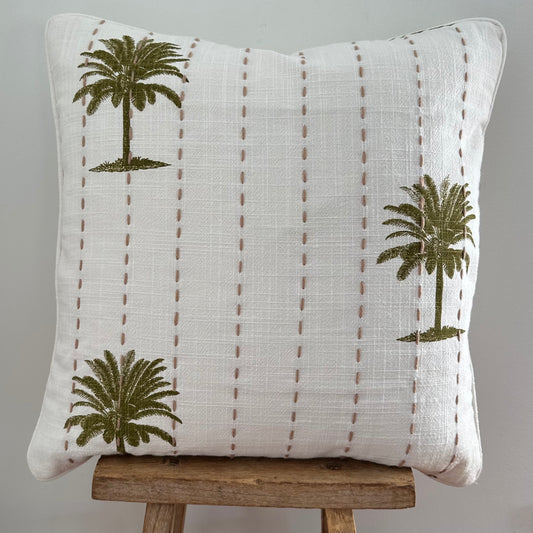 Pearl Palms Linen Cushion Cover | 50x50cm | Stitching | LAST ONE