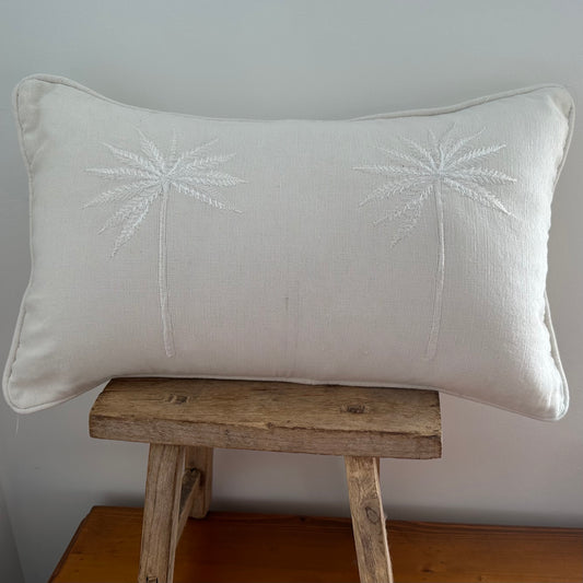 Cotton Double Palm Cushion Cover | WHITE | 50cm x 30cm | SECOND