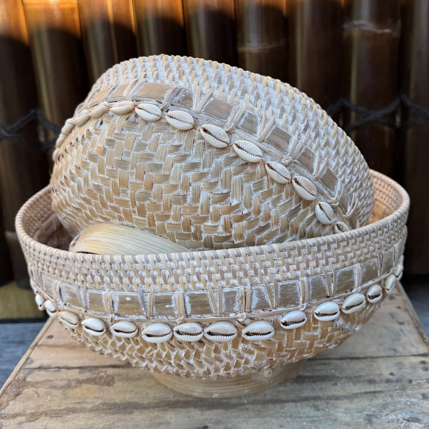 Marjorie Handwoven Rattan Cowrie Bowl | 3 Sizes