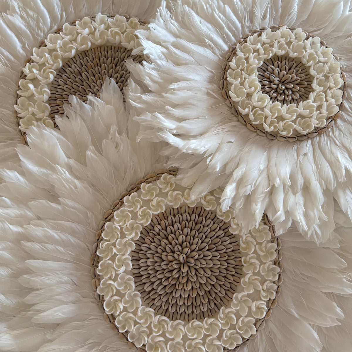 Boho Capri Feather Juju Hat | White | Shells | 3 sizes | New Arrival