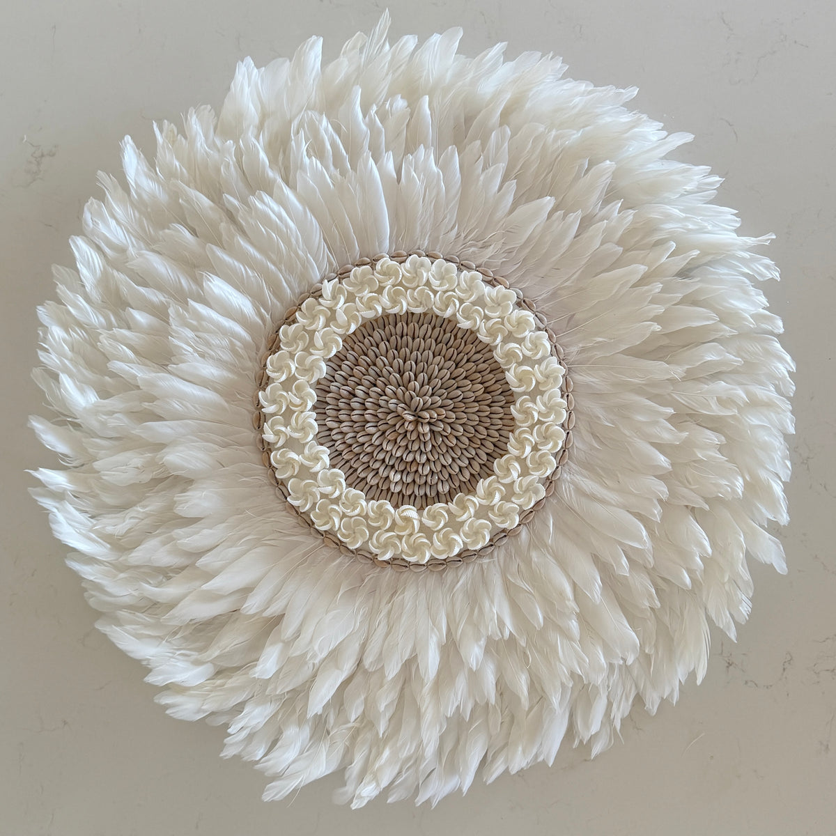 Boho Capri Feather Juju Hat | White | Shells | 3 sizes | New Arrival
