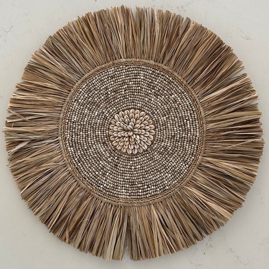 Sunshine Bead Shell Rope and Raffia Wall Disk | COFFEE | 40cm | ONLY 1 LEFT