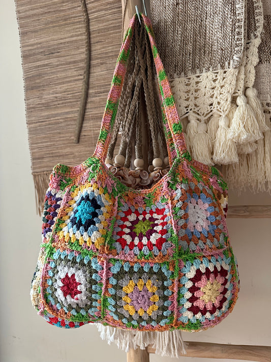 Nina Natural Cotton Granny Square Beach Bag | Crochet | Pastel | SOLD OUT