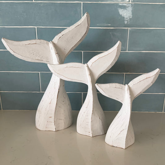 BoHo Wooden Whale Tails | Natural Whitewashed | MEDIUM | Set of 3 |