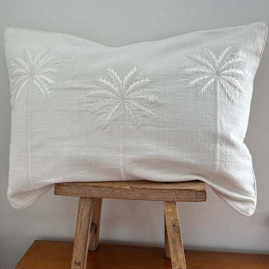 Triple Palms Linen Cushion Cover | 55x40cm | Vanilla