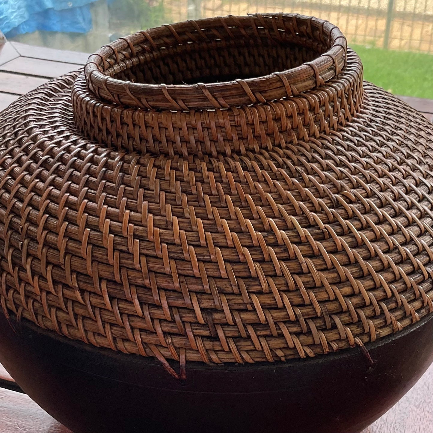 Wood and Rattan Canister/Pot | SECOND