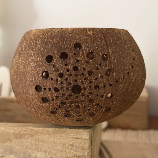 Coconut Bowl | Tea Light Holder | Carved Moon Light