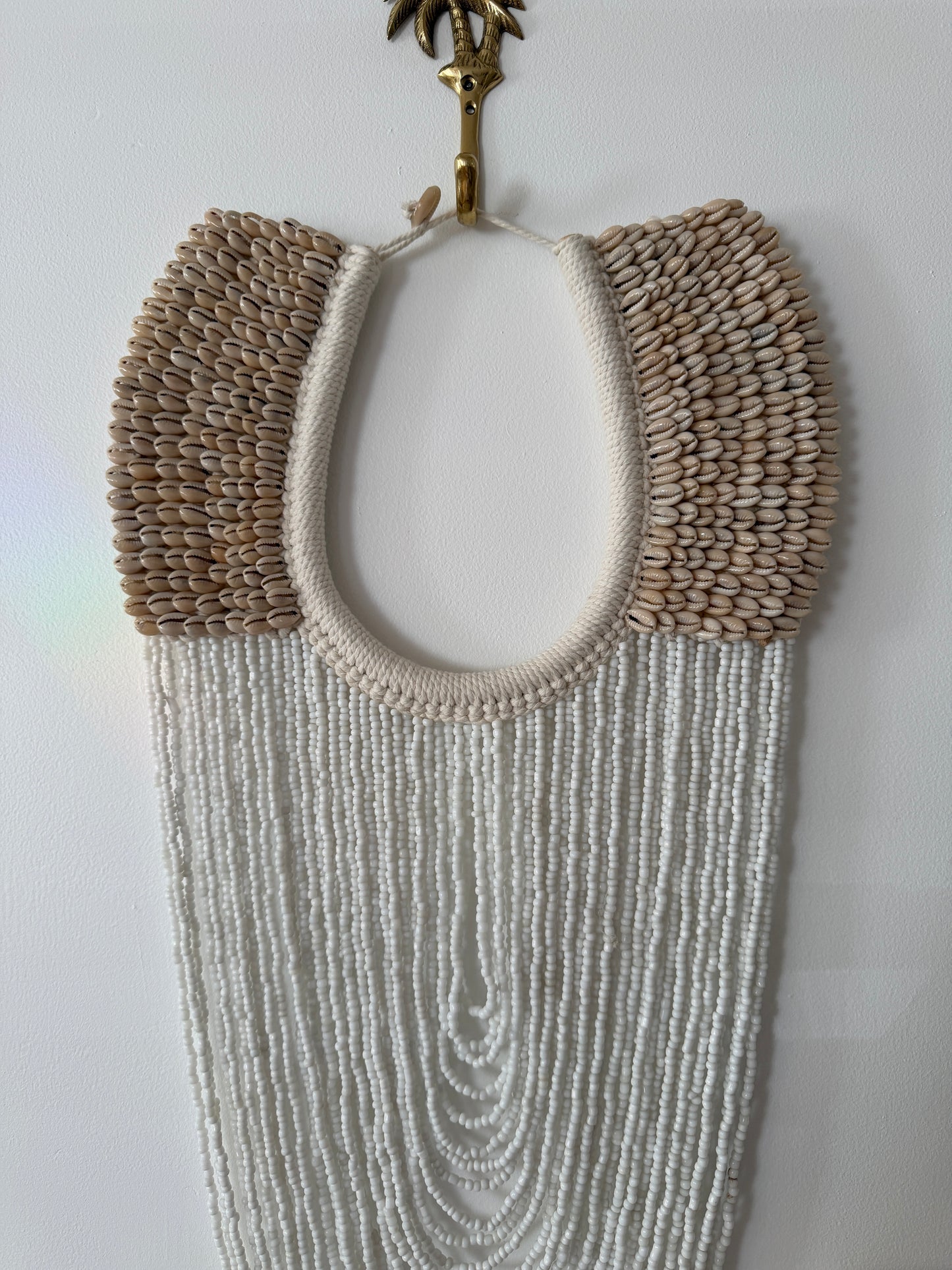 Sari Cowrie Shell + White Beaded Necklace Wall Hanging | NEW ARRIVAL