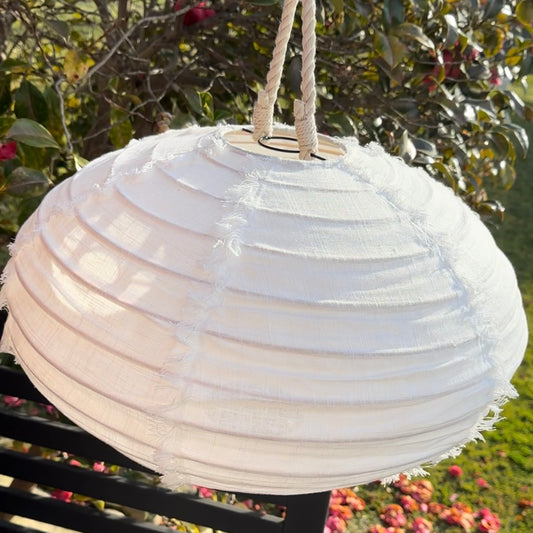 Dynasty Oval Pendant/Lantern | Linen | Vanilla | Fringe | ONLY 1 LEFT