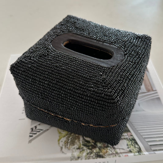 Hamptons Beaded Tissue Box | Square | BLACK | ONLY 1 LEFT