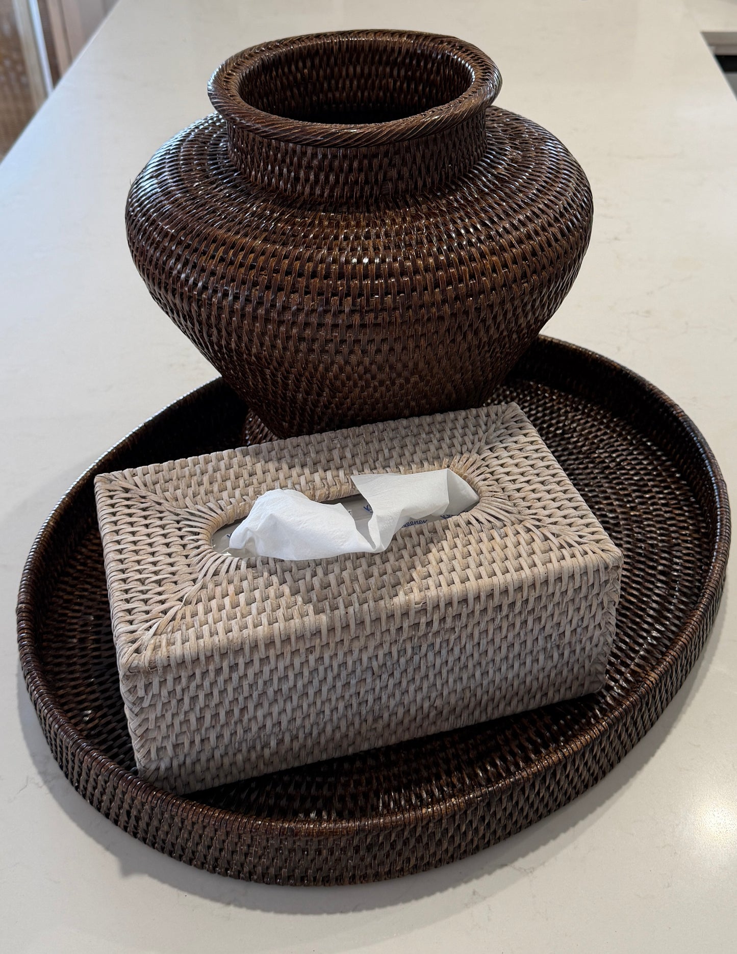 Hamptons Rattan Tissue Box | Whitewashed | Large Rectangle