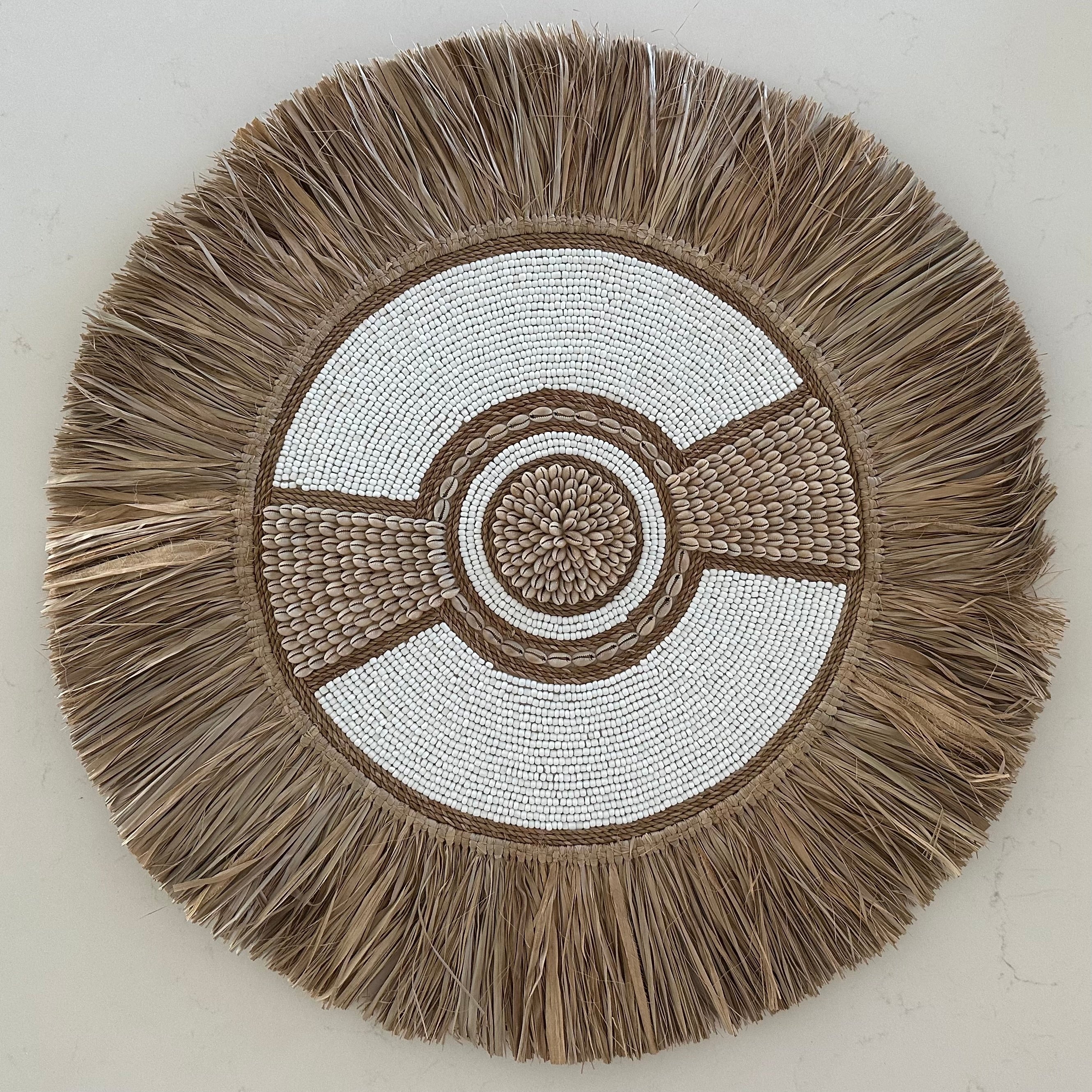 BoHo Bead Shell Rope and Raffia Wall Disk | WHITE | 55cm | RE STOCKED ...