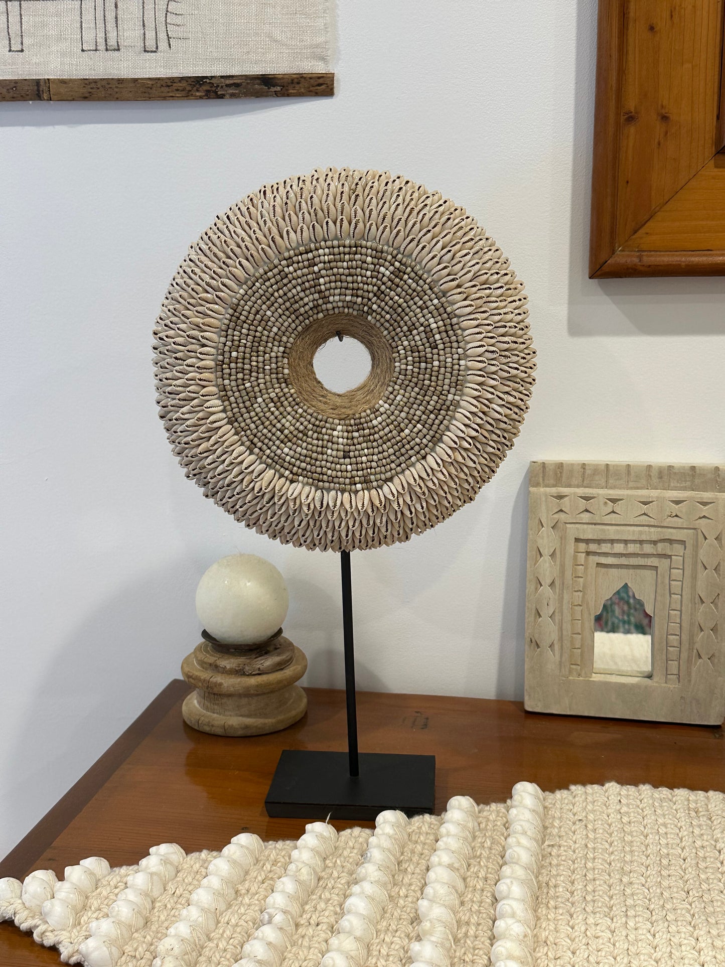 Maya Cowrie Shell + Beaded Wall Disco | w/- Stand | 1 AVAILABLE | NEW ARRIVAL