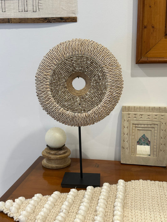 Maya Cowrie Shell + Beaded Wall Disco | w/- Stand | 1 AVAILABLE | NEW ARRIVAL