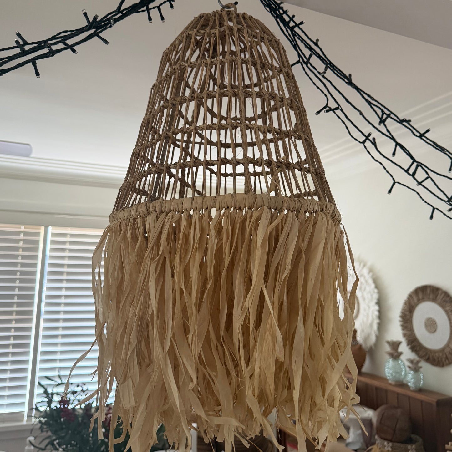 BoHo Seagrass Bleached Basket Pendant | Fringe | Small | NEW ARRIVAL