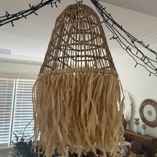 BoHo Seagrass Bleached Basket Pendant | Fringe | Small | NEW ARRIVAL
