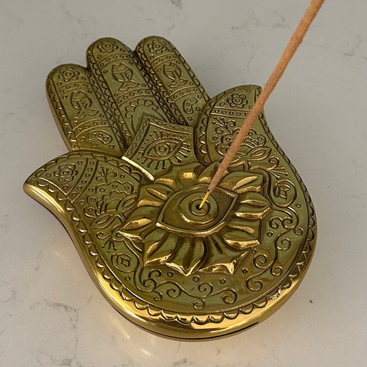 Brass Hamsa Incense Holder | Shiny Gold