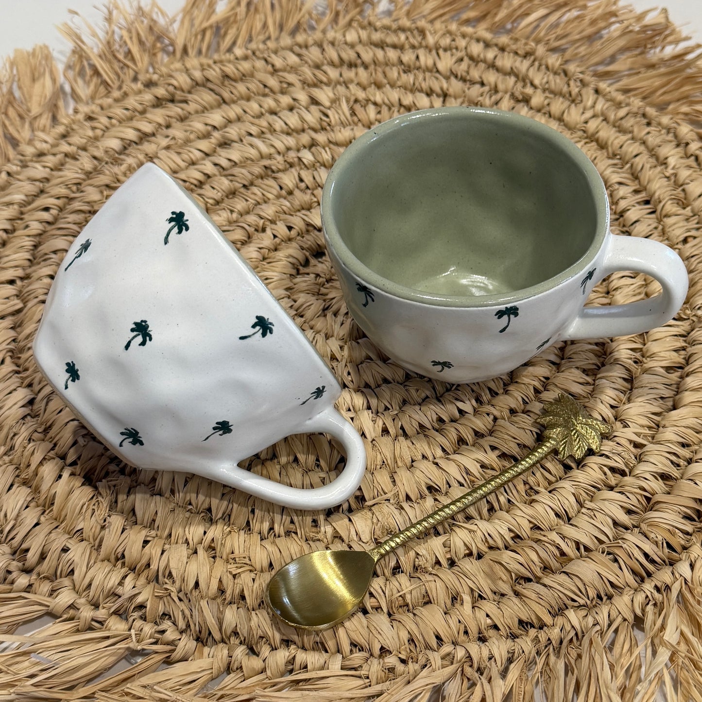 Boho Palm Tree Cup | Ceramic | Sage | Vanilla | Coastal