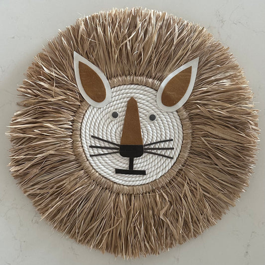 Natural Woven Raffia Fringe Wall Plaque | Lion | 35cm | JUST ARRIVED
