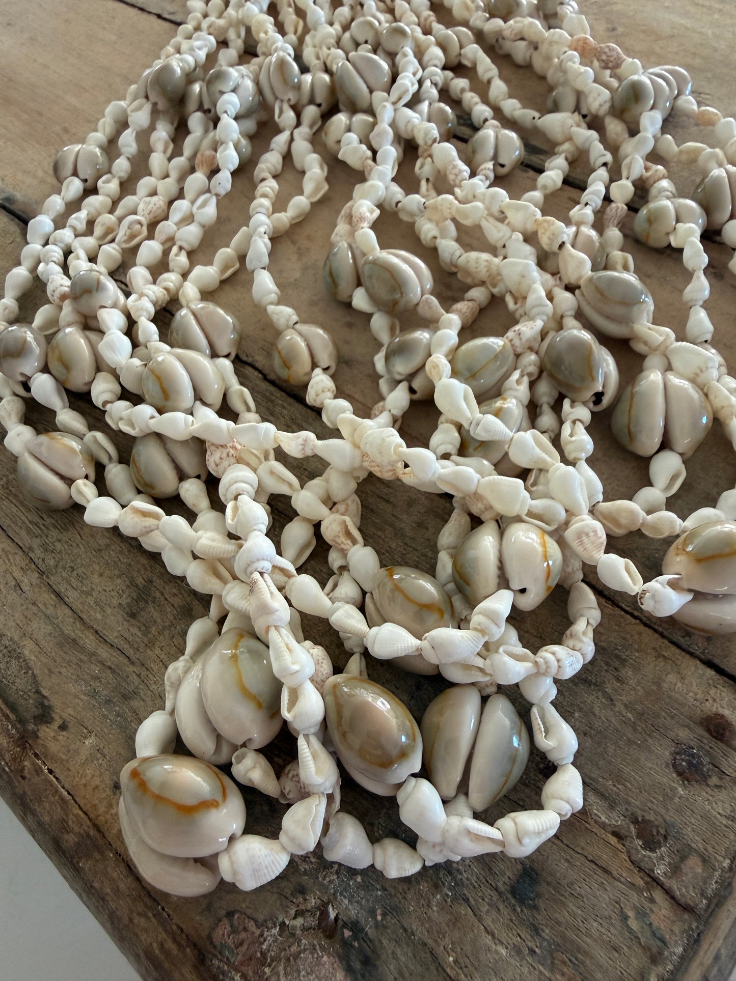 Cantik Cowrie & Small White Shells Necklace | Tassel | Lei