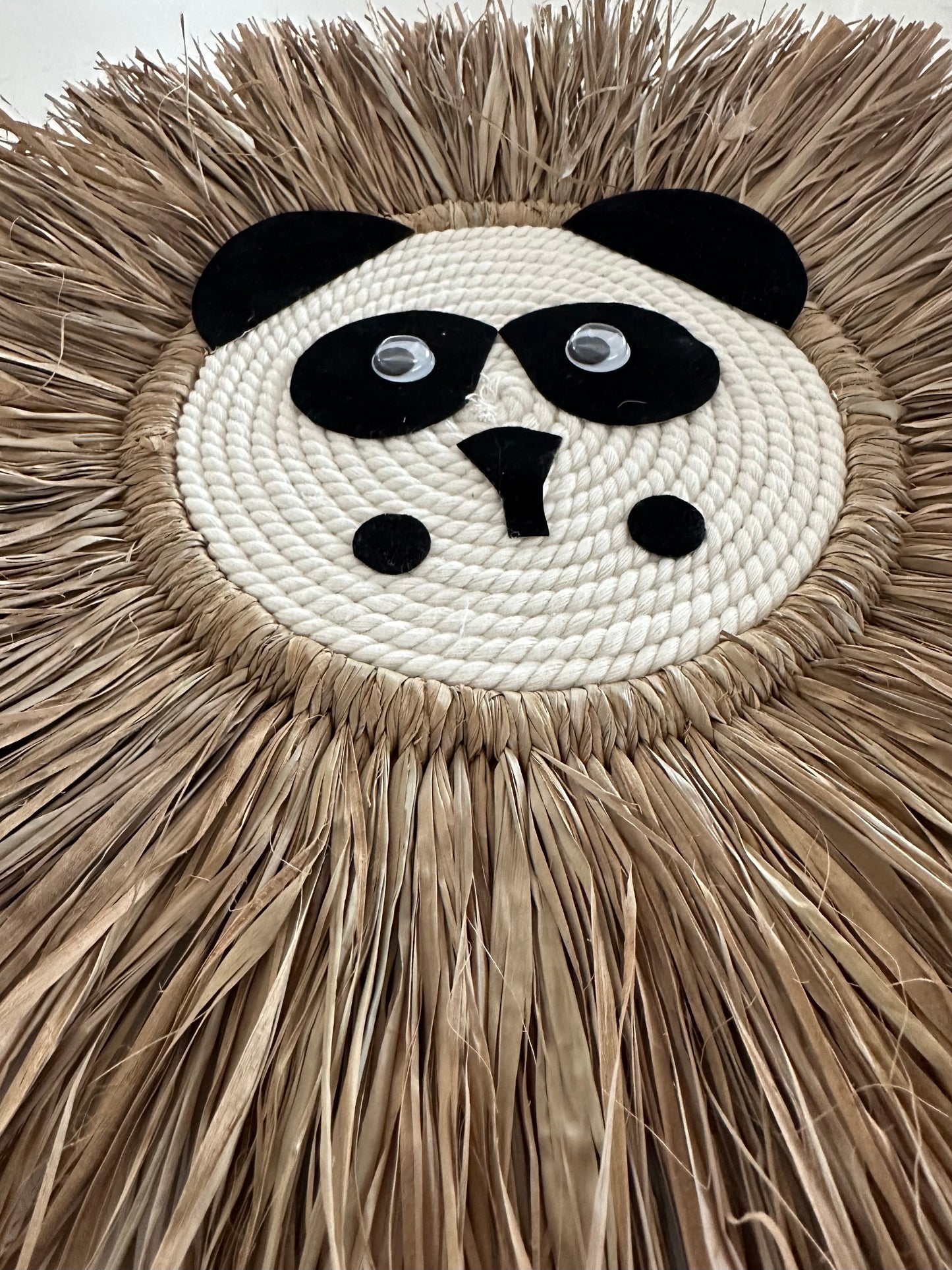 Natural Woven Raffia Fringe Wall Plaque | Panda | 35cm | JUST ARRIVED
