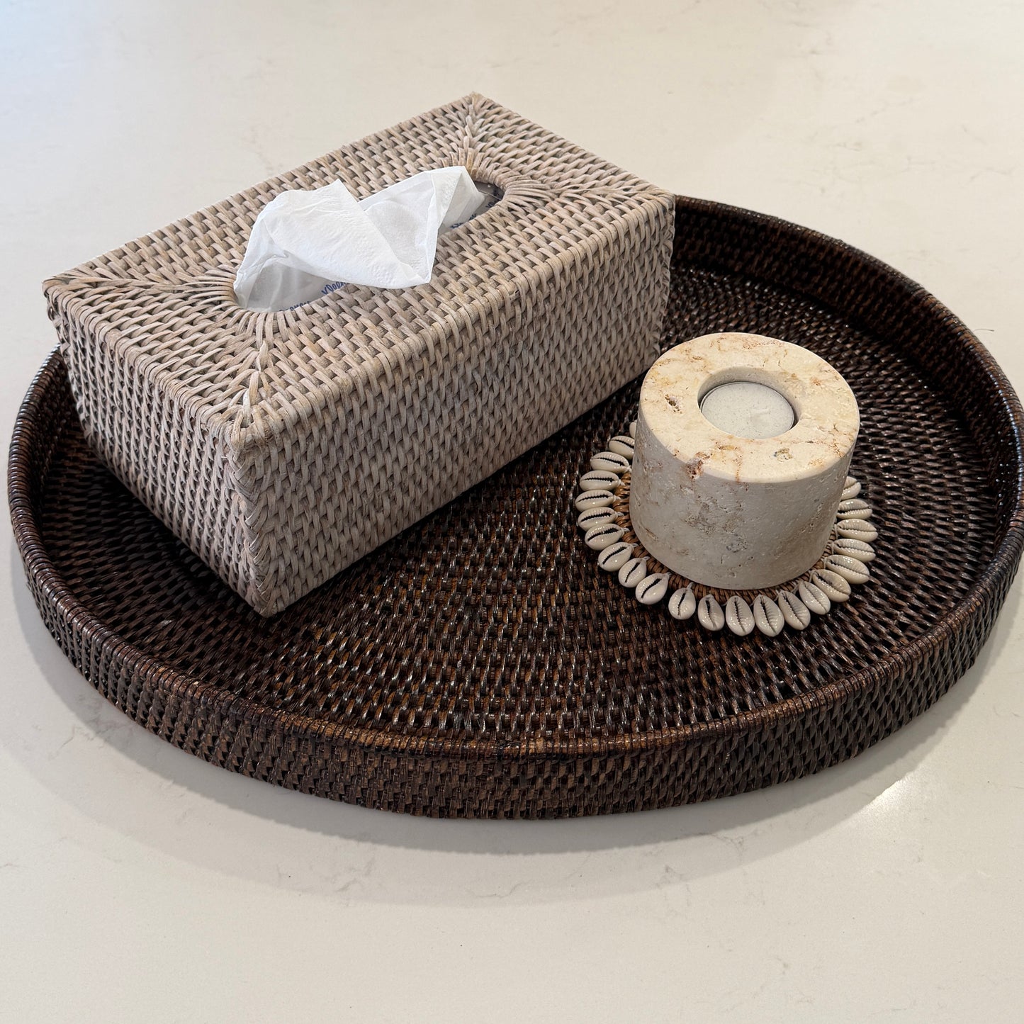Hamptons Rattan Tissue Box | Whitewashed | Large Rectangle