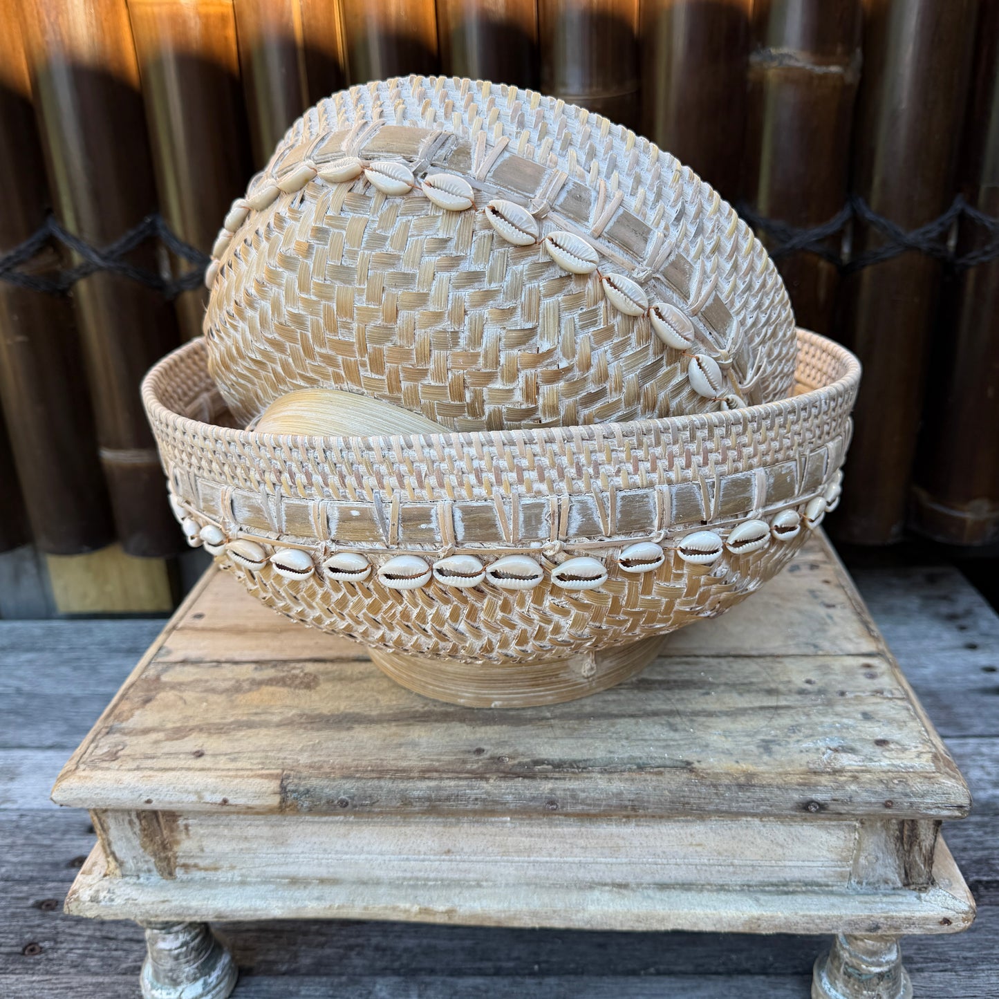 Marjorie Handwoven Rattan Cowrie Bowl | 3 Sizes