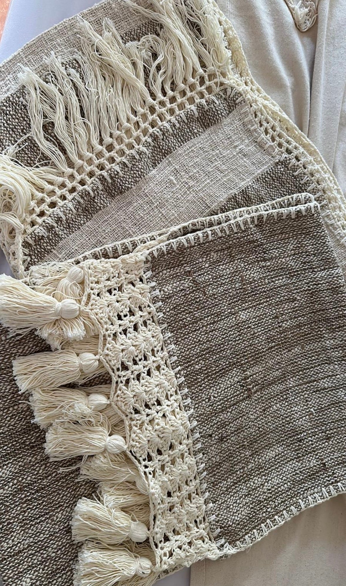 Boho Macrame Cotton & Jute Bed/Table Runner | Tassel | 2 styles | ONLY 1 LEFT