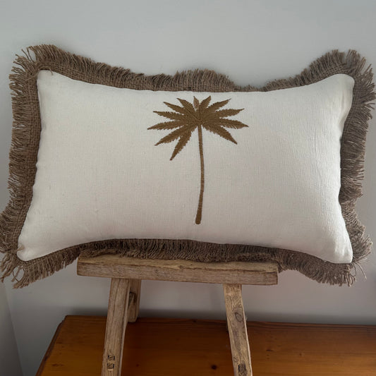 Sanur Cotton Palm Cushion Cover | CARAMEL | FRINGE | 50cm x 30cm