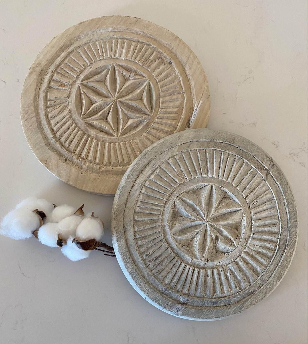 BoHo Vintage Carved Chapati Plate | Bleached