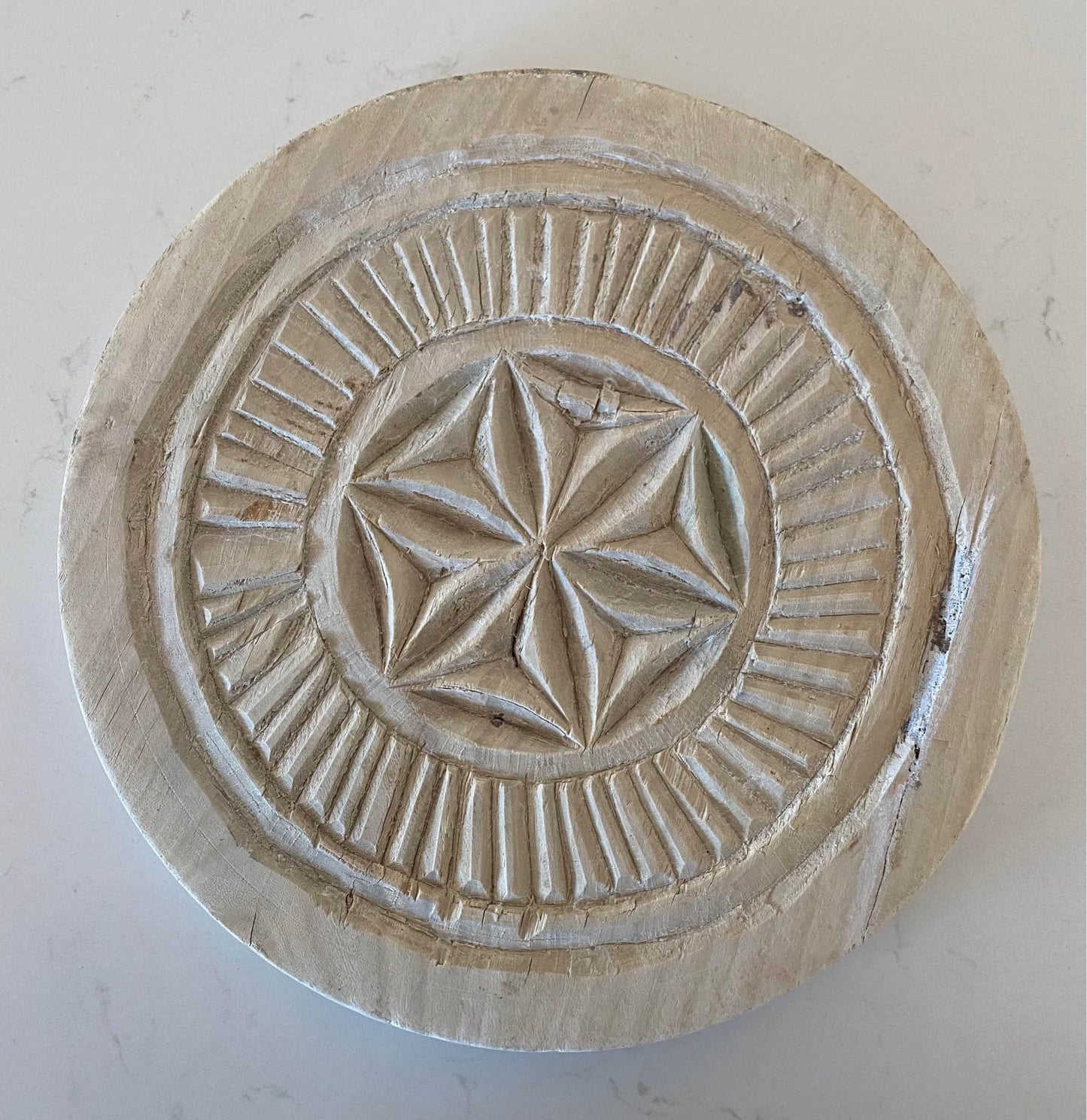 BoHo Vintage Carved Chapati Plate | Bleached