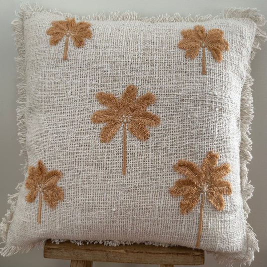 Cali Cotton Slub Palms Cushion Cover | Natural | Toffee Palms