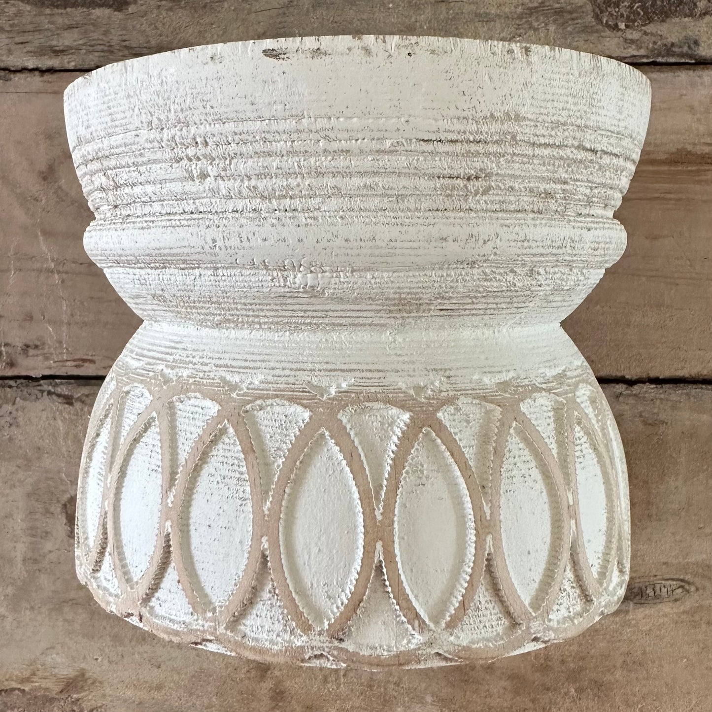 Wooden Candle Holder | White Washed Boho