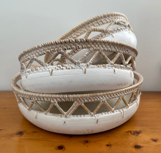 Sylvie Wood and Rattan Rustic Bowl | 3 Sizes | Style 4