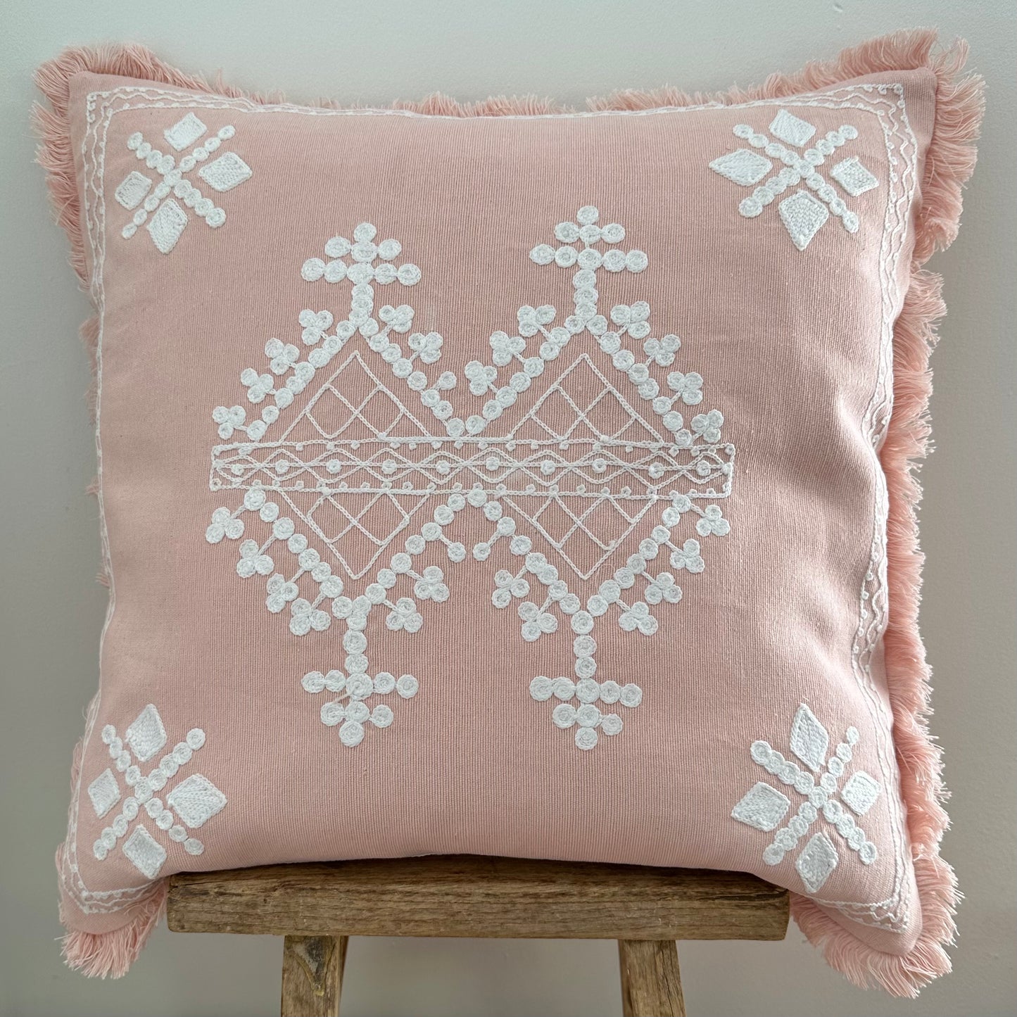 Santy Boho Linen Embroidered Cushion Cover | Blush | 45cm